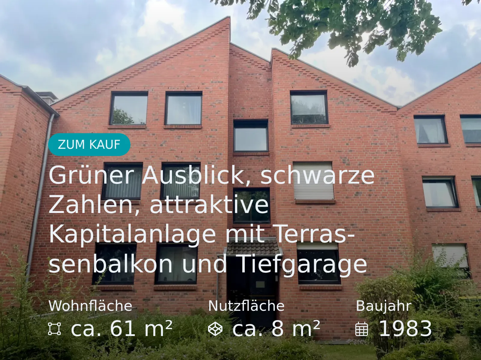 Neu im Angebot: Grüner Ausblick, schwarze Zahlen, attraktive Kapitalanlage mit Terrassenbalkon und Tiefgarage