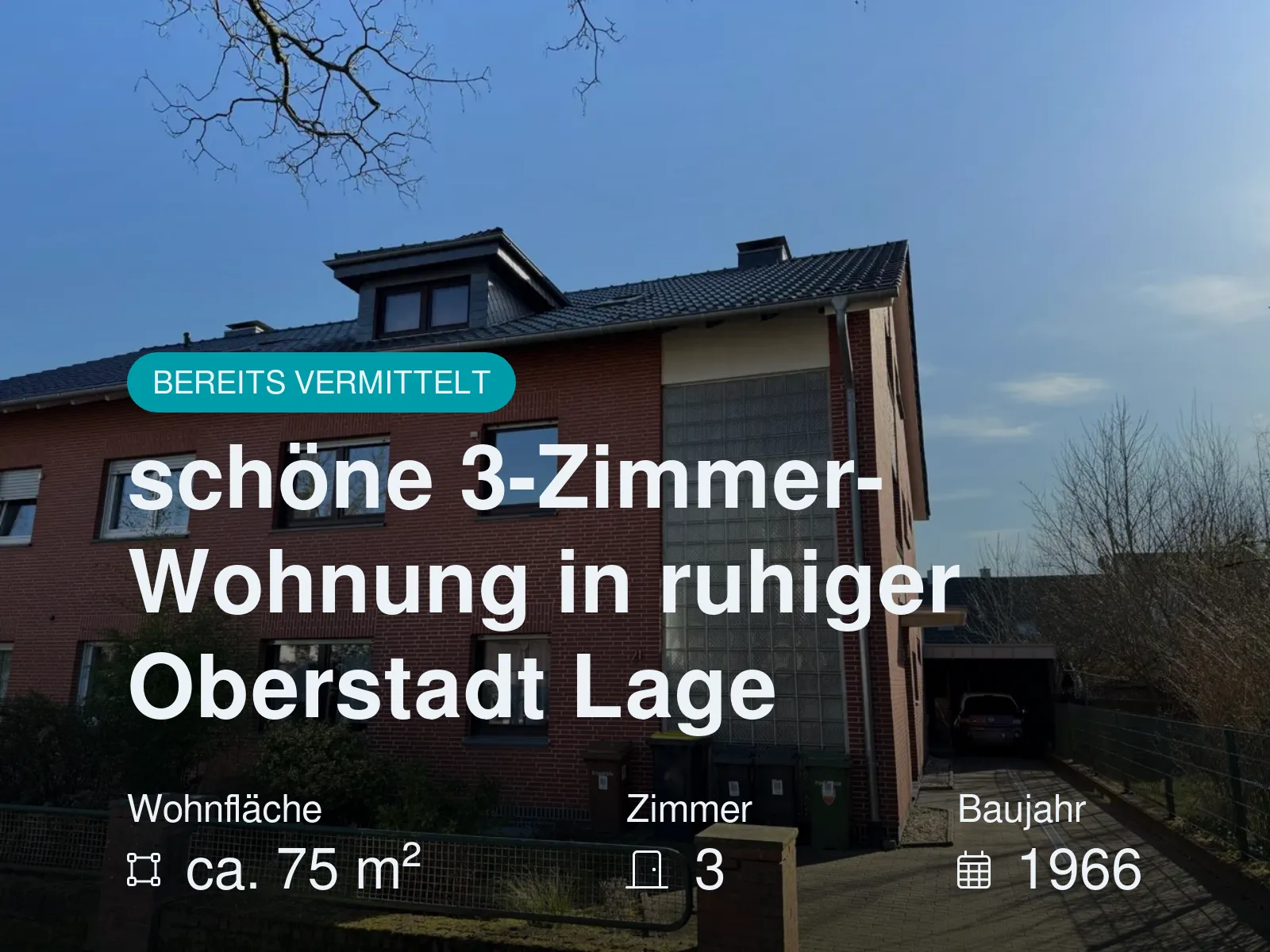 Nicht mehr verfügbar: schöne 3-Zimmer-Wohnung in ruhiger Oberstadt Lage