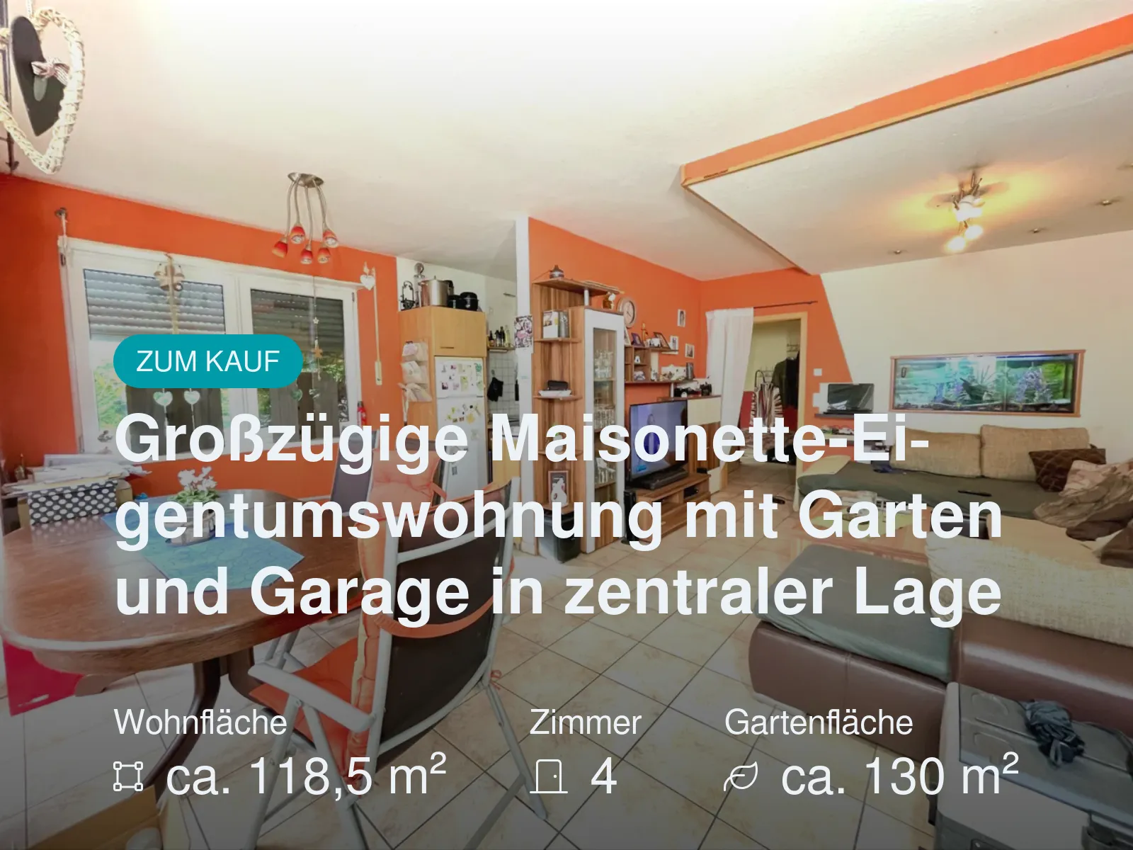 Neu im Angebot: Großzügige Maisonette-Eigentumswohnung mit Garten und Garage in zentraler Lage
